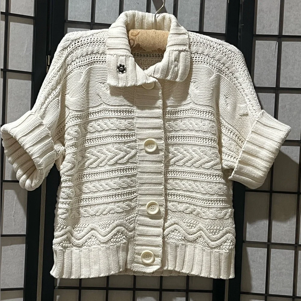 Michael Kors Cream Cable Knit Sweater COTTAGECORE CARDIGAN Top SIZE XS